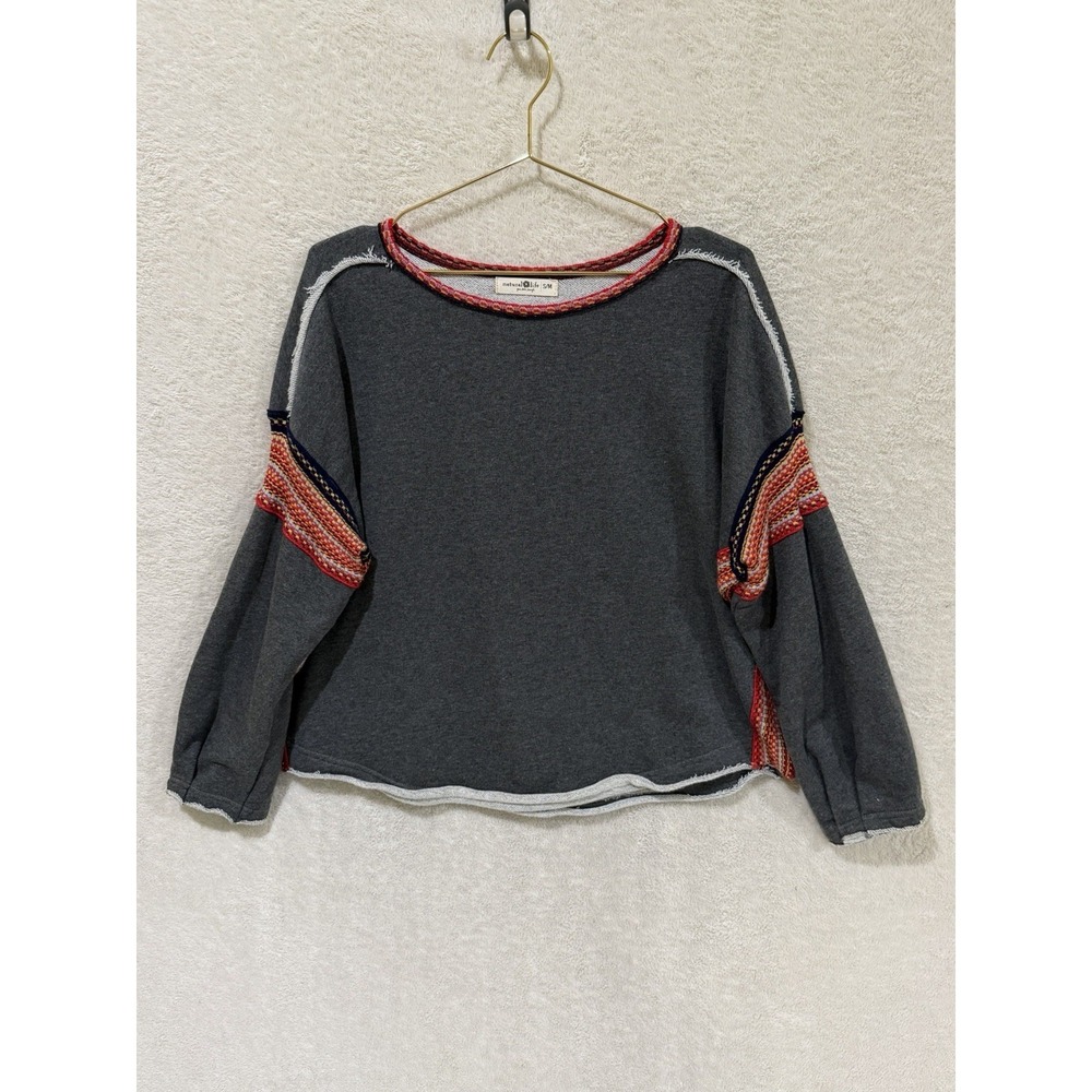 Natural Life Womens Knit Trim Sweatshirt S/M Boho Rainbow Oversized Lounge
